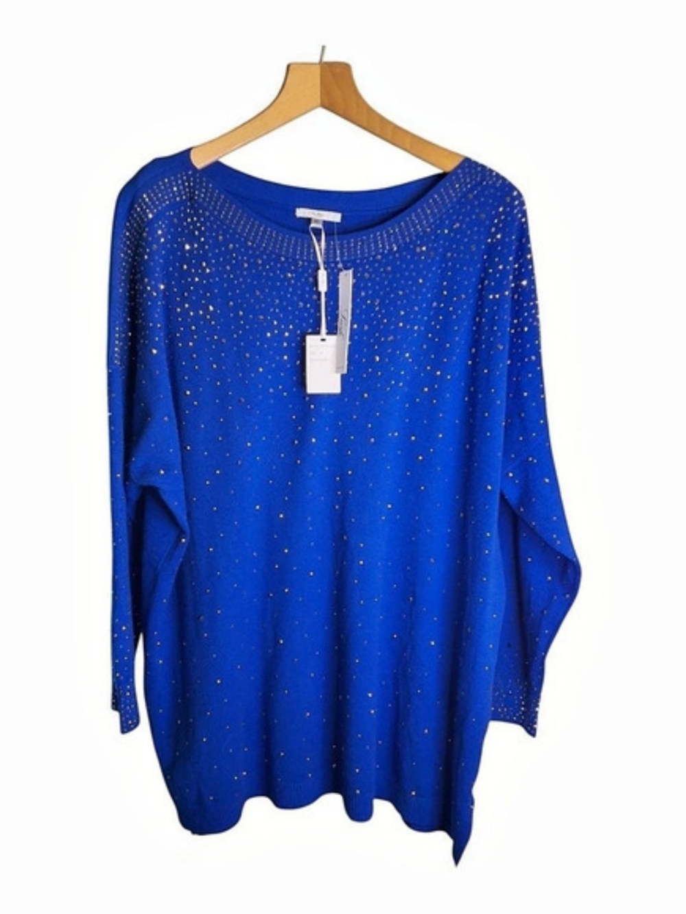 Vila Milano Rhinestone Embellished Tunic Sweater Blue & Gold Size 2X